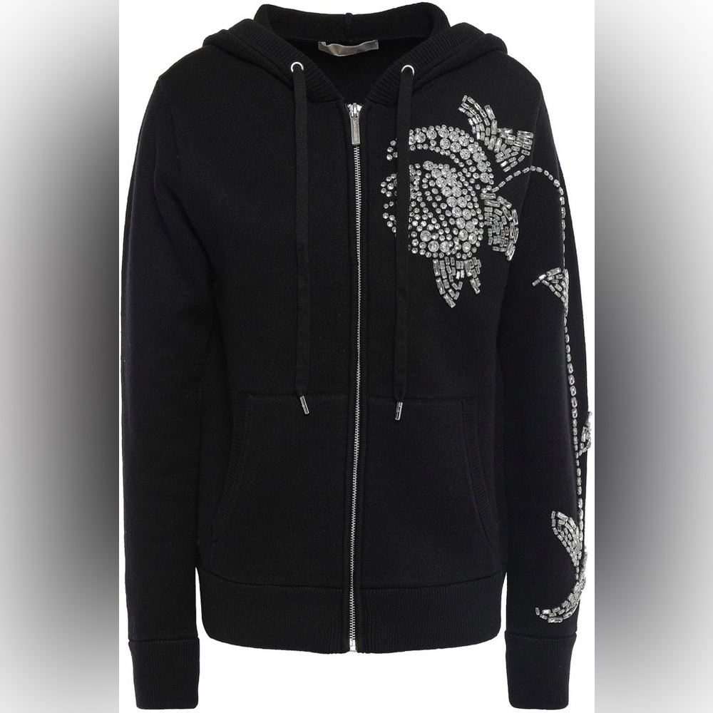 Michael Kors Black Crystal-embellished cotton-blend zip-up sweater